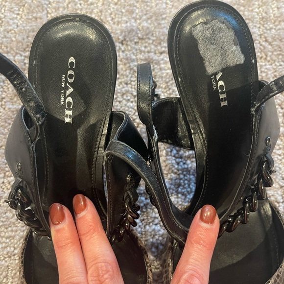 Coach Garland Snake Print Chain Detail Slingback Kitten Heel, Black-Brown, 7B - Picture 9 of 15